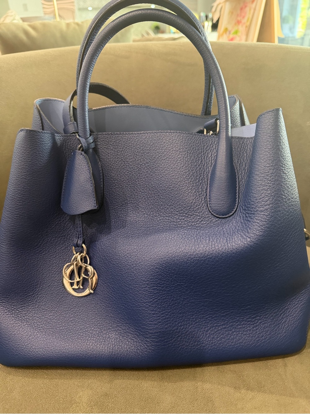 Christian Dior Open Bar Tote Bag Leather Blue - Picture 3 of 13